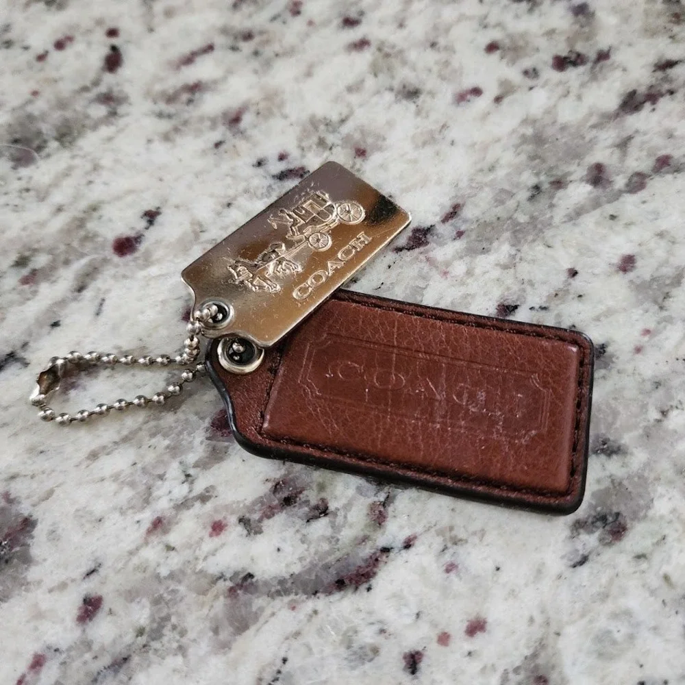 COACH Replacement Hangtag Set Brown Saddle Leather Bag Charms Metal Horse Logo